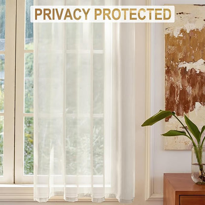 Foil Stripe White Sheer Curtains 54 inches Length 2 Panels - Image 5