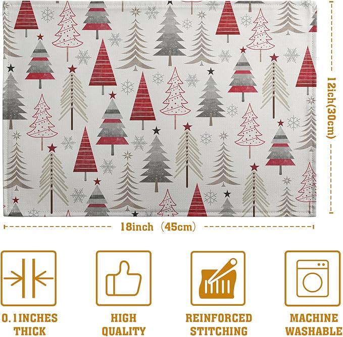 Christmas Tree Placemats Set of 4 Geometric Colorful Xmas Place Mats 12x18 Inch - Image 4