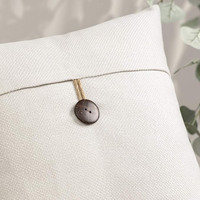 Phantoscope Pack of 2 Farmhouse Throw Pillow Covers Button Vintage Linen - Image 2