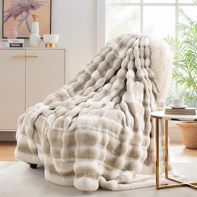NEXHOME PRO Faux Fur Throw Blanket, Ultra Soft Cozy Warm Fuzzy Fluffy Plush by NEXHOMEPRO