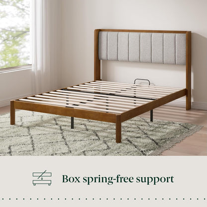 zinus jonas bamboo platform bed frame, wingback headboard on a desk or shelf