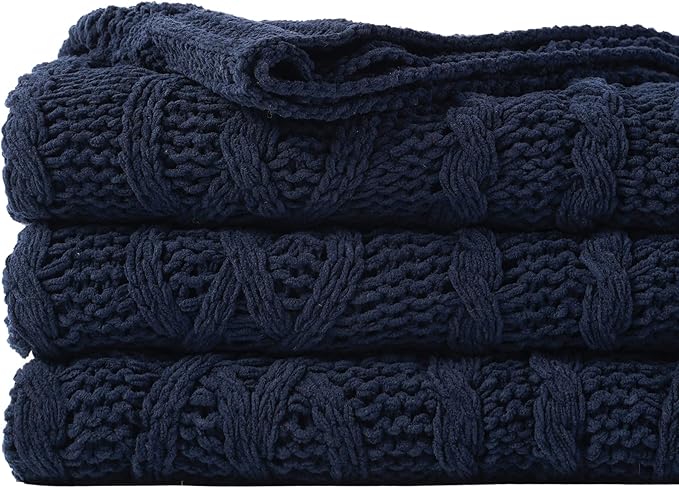 Battilo Navy BlueThrow Blanket for Couch, Chenille Knit Throw Blanket, Super by BATTILOHOME