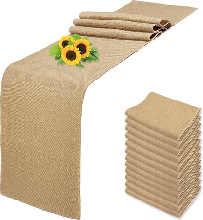 12 Pack 12 x 90 Inch Natural Burlap Table Runners, Rustic Jute Table Runner and by Wlirantim