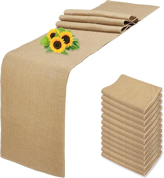 12 Pack 12 x 90 Inch Natural Burlap Table Runners, Rustic Jute Table Runner and by Wlirantim