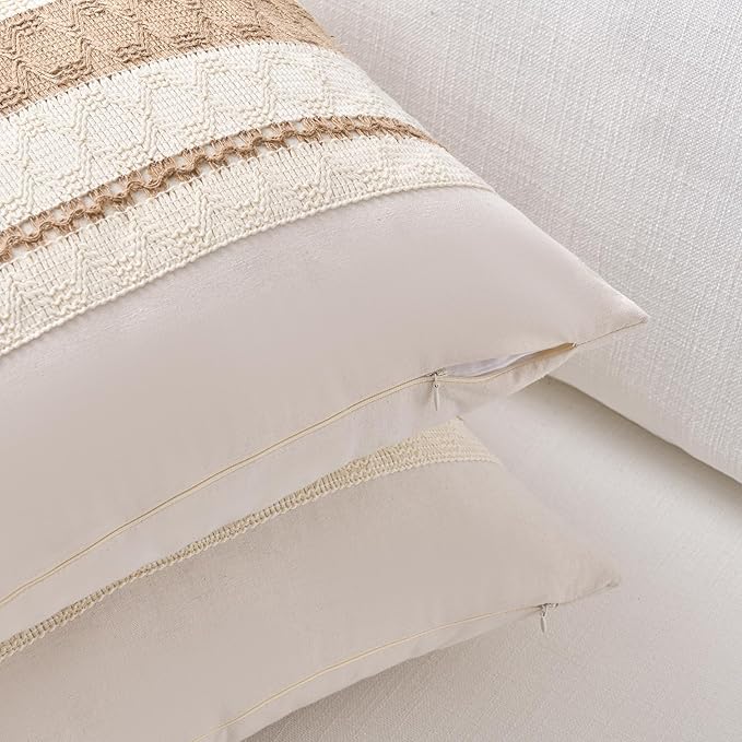 Fancy Homi Set of 2 Boho Neutral Long Lumbar Decorative Throw Pillow Cover - Image 3