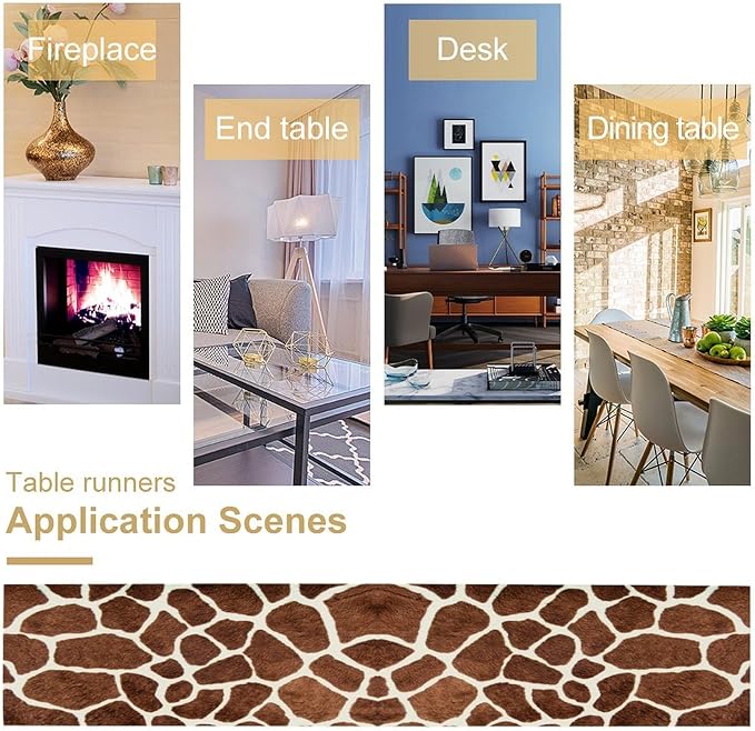Giraffe Skin Print Table Runner Kids Wild Animals FurRustic Farmhouse Brown - Image 5