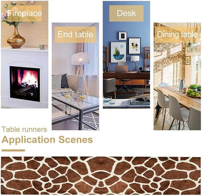Giraffe Skin Print Table Runner Kids Wild Animals FurRustic Farmhouse Brown - Image 5
