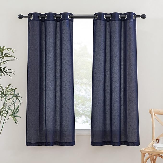 NICETOWN Living Room Curtains 63 inch Length, Grommet Semi Sheer Linen Curtains by NICETOWN