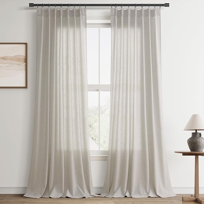 Silver Pinch Pleat Linen Curtains 120 Inch Length 2 Panels Set by Aersas