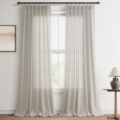 Silver Pinch Pleat Linen Curtains 120 Inch Length 2 Panels Set by Aersas