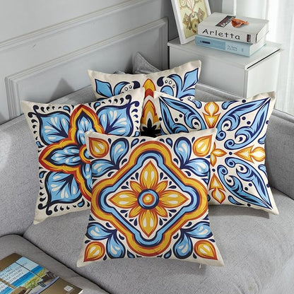 Sanwarm Throw Pillow Covers Home Decor Set of 4 Italian Mexican Ceramic - Image 5