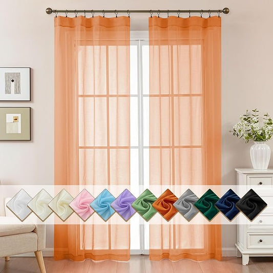 Orange Sheer Curtains 84 Inches Long, Privacy Semi Sheer Curtains by ABLUEN