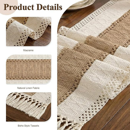 Boho Macrame Table Runner with Tassels Farmhouse Rustic Dining Woven Table - Image 2