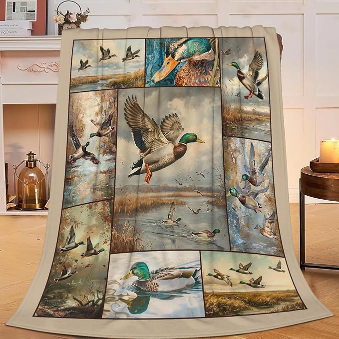 Wild Duck Blanket Mallard Ducks Throw Blanket Wildlife Flannel Stuff Merch Cozy by Unknown