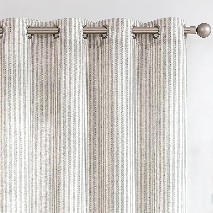 Vangao Linen Striped Grey Curtains Boho Tickingstripe Light Filtering Window by Vangao