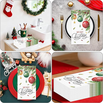 100 PCS Christmas Paper Napkins, Disposable Xmas Ornament Bathroom Guest Hand - Image 7