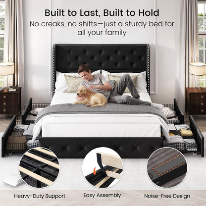larmace full size bed frame with 4 storage on a desk or shelf