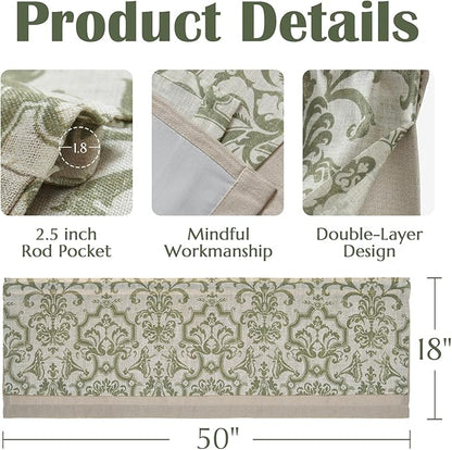 jinchan Linen Valance Curtain for Kitchen Vintage Damask Floral Blackout - Image 6