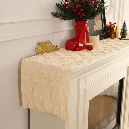 Christmas Tbale Runner 13x120 Inch Soft Plush Faux Fur Jacquard Beige Big Small - Image 4