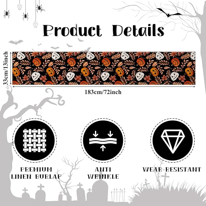 Happy Halloween Table Runner Fall Autumn Yellow Maple Leaves Pumpkin - Image 6