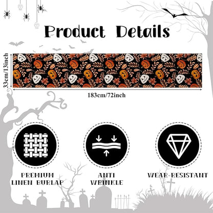 Happy Halloween Table Runner Fall Autumn Yellow Maple Leaves Pumpkin - Image 6