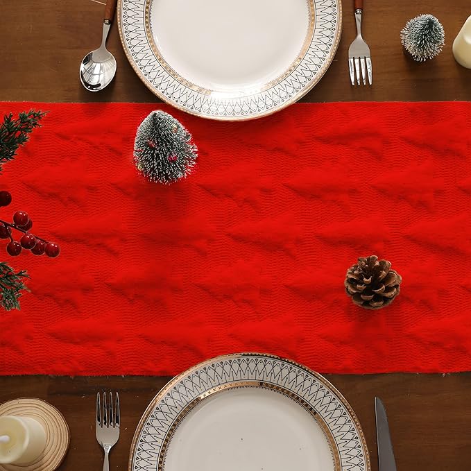 Christmas Tbale Runner 13x72 Inch Soft Plush Faux Fur Jacquard Red Big Small - Image 3