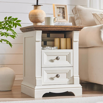 farmhouse nightstand with charging station 18"wood end table, main product view