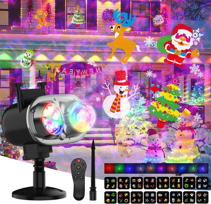 2025 Upgrade Halloween Christmas Projector Lights,2-in-1 Moving Holiday Landscape Lights,30 HD Wave Ocean Effects,Outdoor Waterproof Projection Light for Xmas Halloween Party Garden Decorations