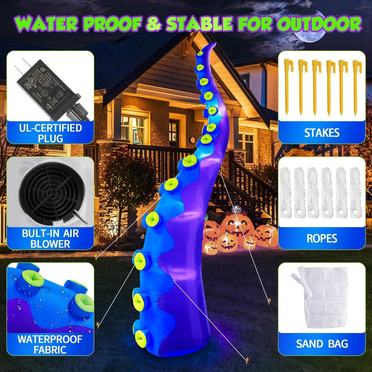 1PCS 14FT Giant Halloween Inflatables Octopus Tentacles, Huge Halloween Decorations Outdoor Build-in LED Lights Vivid Spooky Blow Up Yard Decoration Large Blowups Holiday Lawn Party Yard -Style B