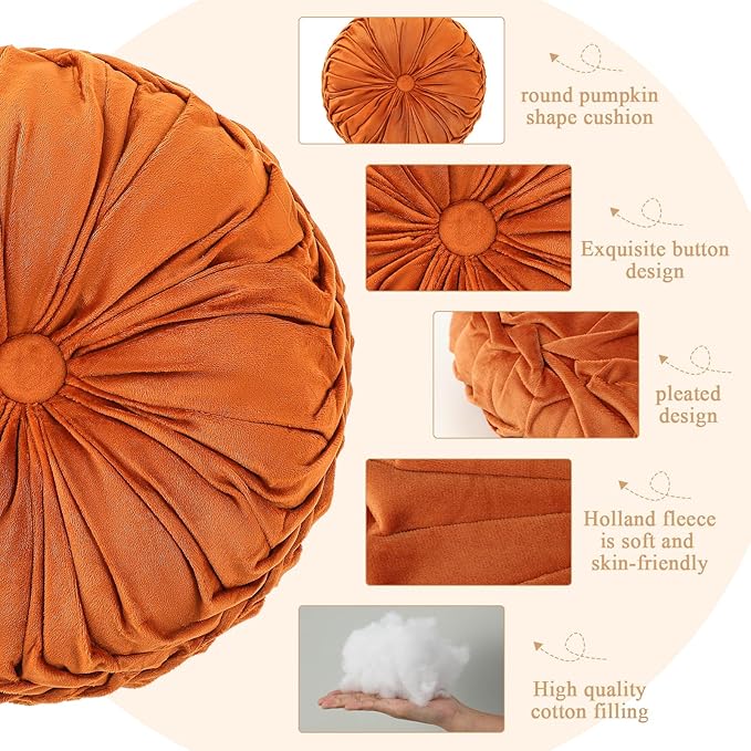 1 Pcs Round Throw Pillows Decorative Velvet Pleated Throw Pillows 15'' Diameter - Image 3