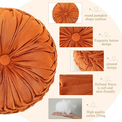 1 Pcs Round Throw Pillows Decorative Velvet Pleated Throw Pillows 15'' Diameter - Image 3
