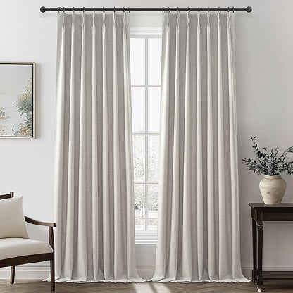 Natural Melange Taupe Blackout Curtains 102 Inch Long Flax Linen Curtain by QJMYDECO