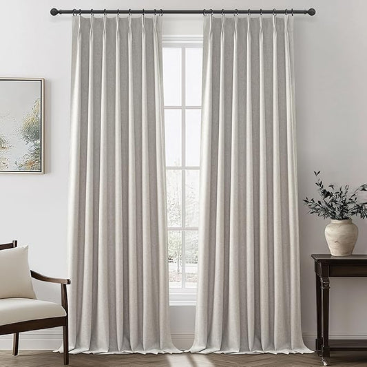 Natural Melange Taupe Blackout Curtains 102 Inch Long Flax Linen Curtain by QJMYDECO