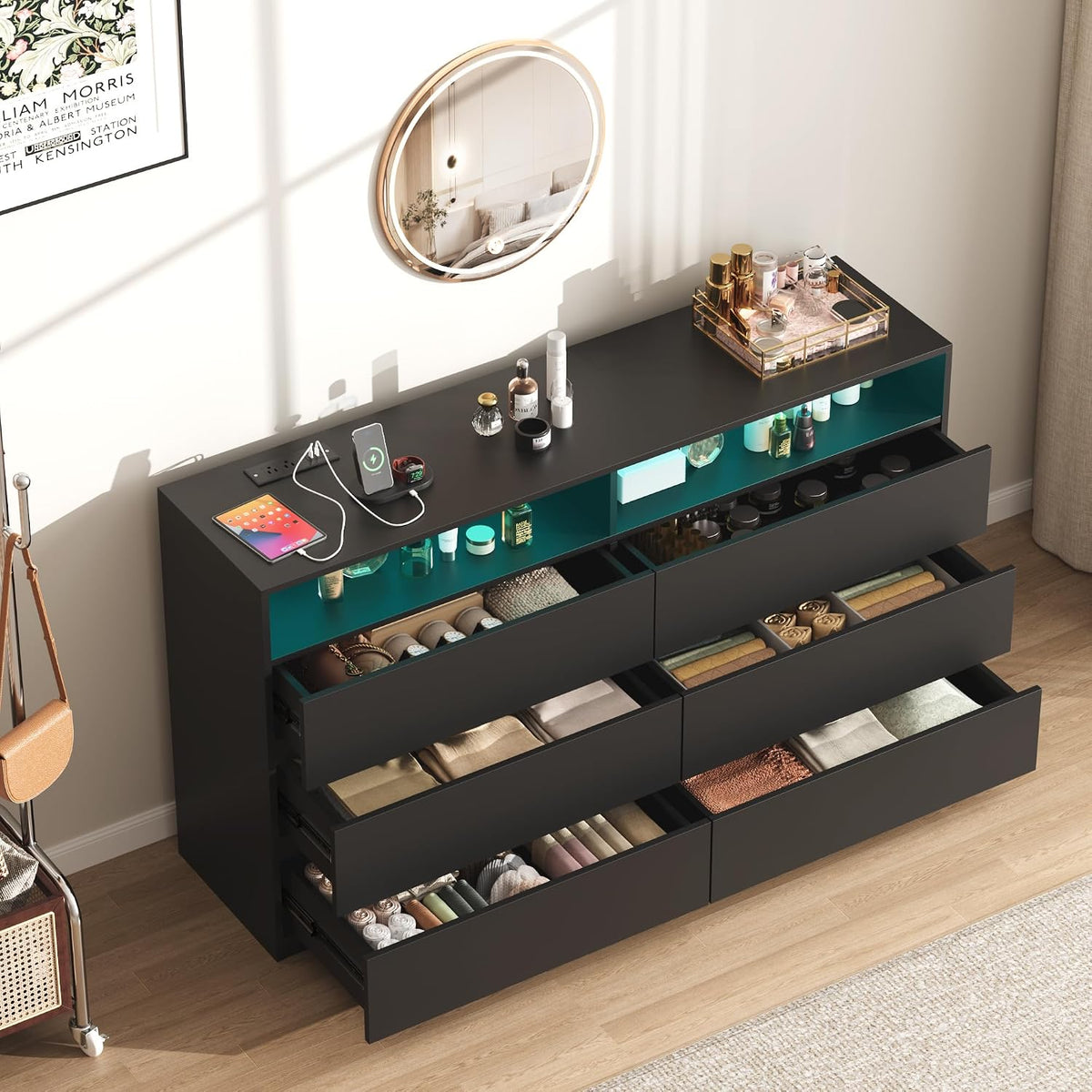 vipbear 6 drawer dresser with led light chest, main product view