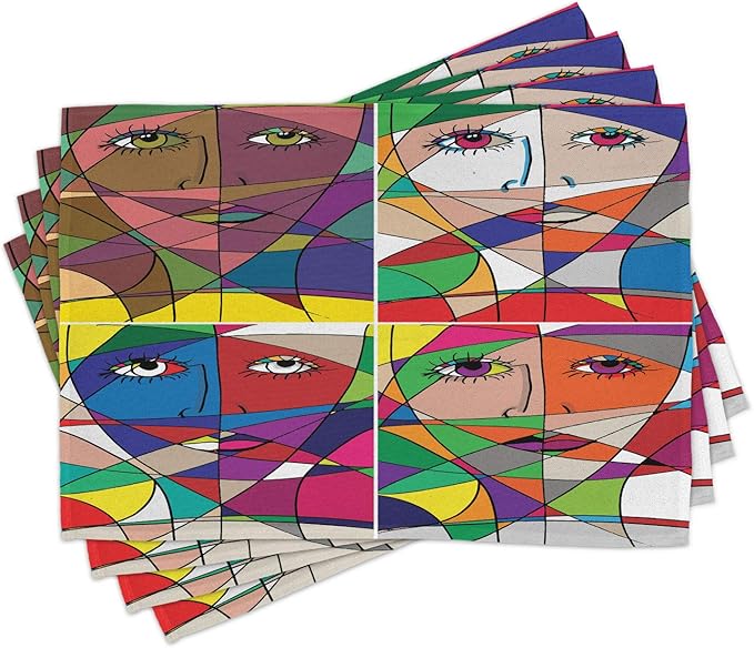Ambesonne Abstract Place Mats Set of 4, Abstract Woman Face Illustration Behind by Ambesonne
