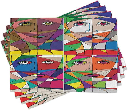 Ambesonne Abstract Place Mats Set of 4, Abstract Woman Face Illustration Behind by Ambesonne