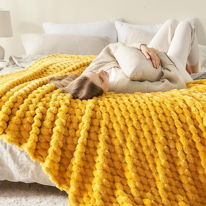 NEWCOSPLAY Super Soft Queen Blanket Mustard Yellow Premium Silky Flannel Fleece - Image 3