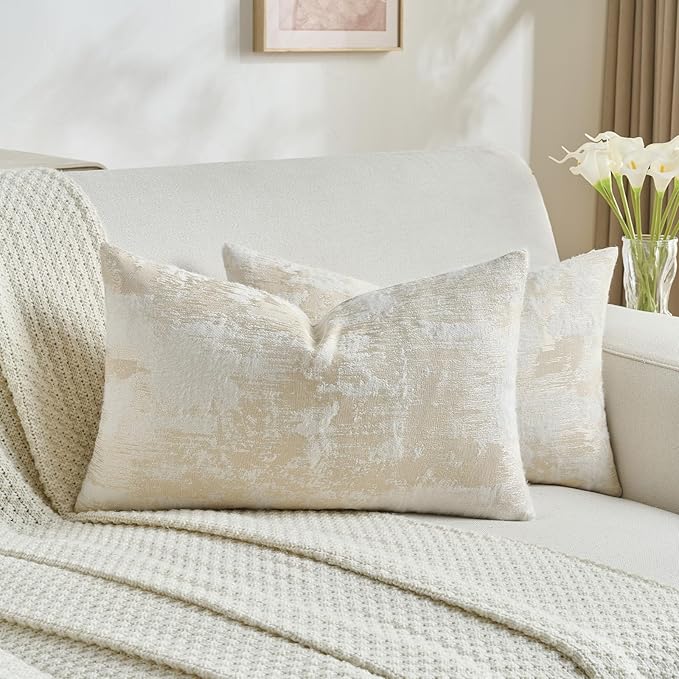 FUTEI Yellow White Decorative Throw Pillow Covers 12x20 Inch Set of 2, Soft by FUTEI