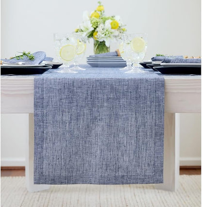 Solino Home Linen Chambray Indigo Table Runner 90 Inches Long - Image 2