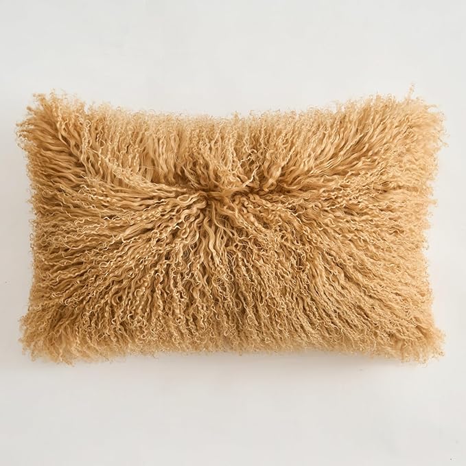 Genuine Mongolian Lamb Fur Pillow Cover – 12"x20" Rectangular Cushion Case – by Unknown