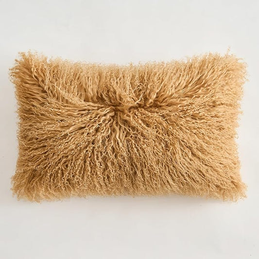 Genuine Mongolian Lamb Fur Pillow Cover – 12"x20" Rectangular Cushion Case – by Unknown