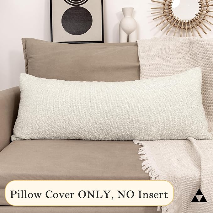 14x36 inch Boucle Lumbar Pillow Cover, Cream Woven Texture Neutral Long Pillow - Image 7