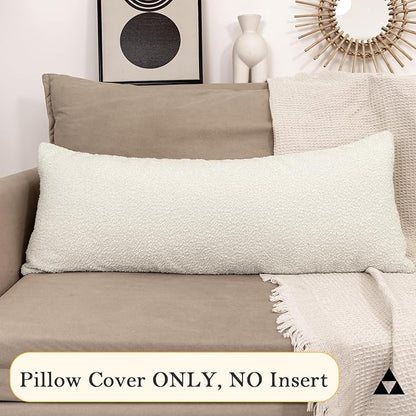 14x36 inch Boucle Lumbar Pillow Cover, Cream Woven Texture Neutral Long Pillow - Image 7