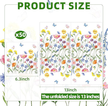 50 Count Wild Flowers Floral Paper Napkins, Disposable Spring Garden Party - Image 2