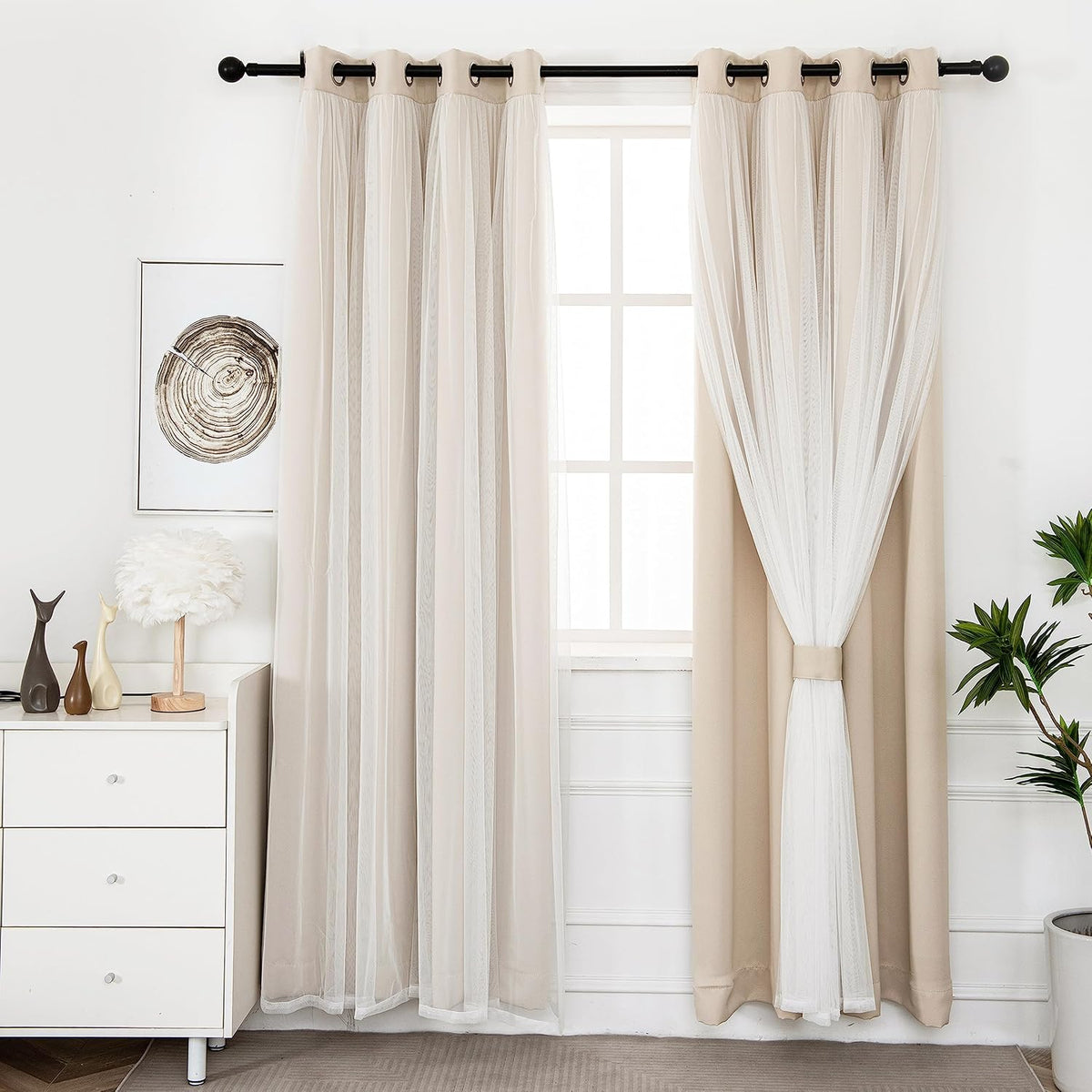inlinas blackout curtains with sheer overlay, beige, 52x84, main product view