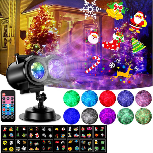 HAKUTA Christmas Projector Lights,HD Wave Ocean Effect LED Projector with 16pc Slides Patterns and Remote Control for Christmas, New Year, Birthday, Halloween, Thanksgiving Decor