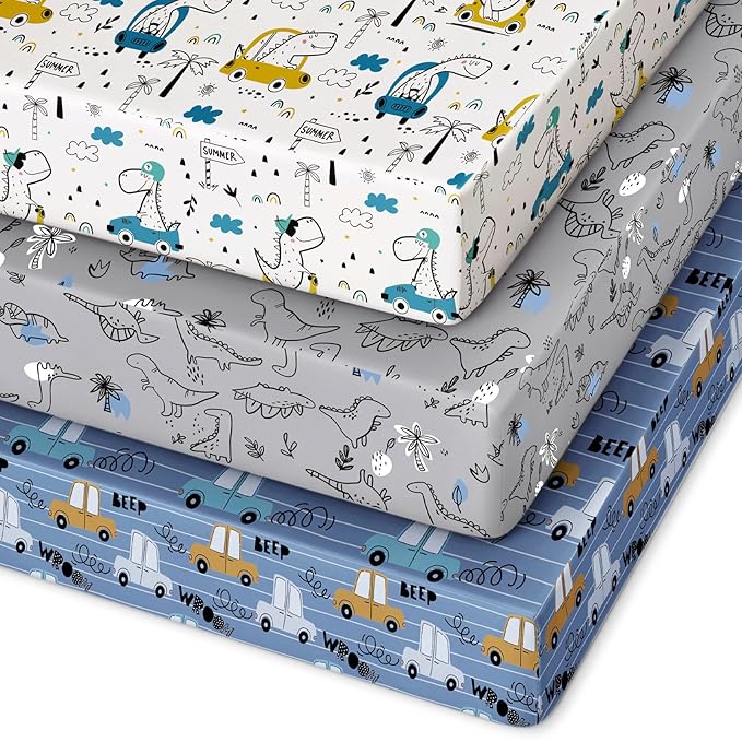 Pack and Play Sheets Fitted 3 Pack, Mini Crib Sheets by Unnivoll