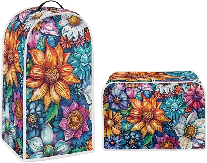 Bright Blossoms Dust Cover Set Washable Coffee Maker Appliance Blender Covers by Pointodoor