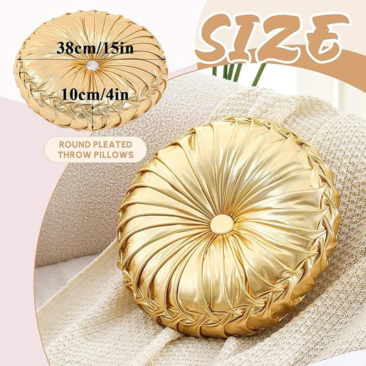 1 Pcs Round Throw Pillows Decorative Polyester Pleated Throw Pillows 15'' - Image 2
