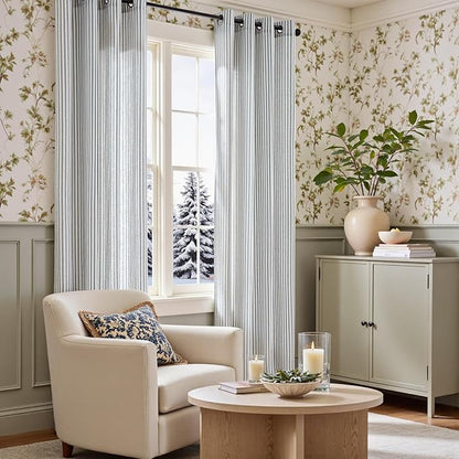 Vangao Linen Striped Curtains Boho Tickingstripe Light Filtering Window - Image 9